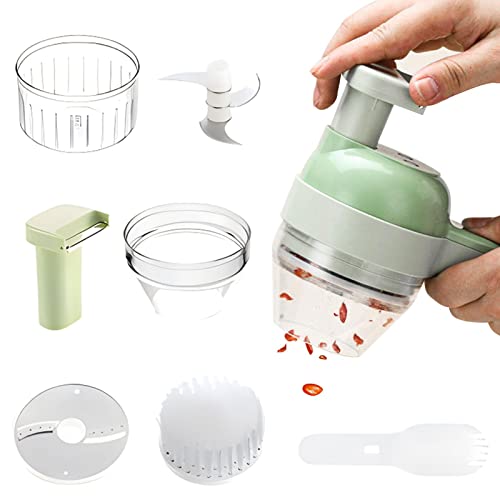 4 In 1 Handheld Elektrischer Gemüseschneider, Zerkleinerer Küche Elektrisch, Multizerkleinerer Gemüsezerkleinerer Knoblauchzerkleinerer Für Knoblauch, Zwiebeln, Gemüse, Fleisch, Hackfleisch, Püree