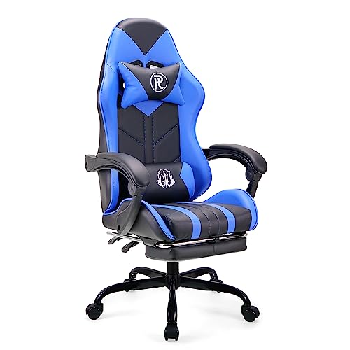 play haha. Gaming Stuhl Bürostuhl Drehstuhl Computerstuhl Arbeitsstuhl Schreibtischstuhl Ergonomischer Stuhl Rennstuhl Lederstuhl PC Gaming Stuhl (Blau,mit Fußstütze)