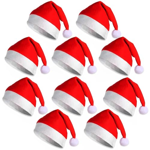 Tcnzdy 10 Stück Weihnachtsmütze, Weihnachtsmützen, Rote Santa Mütze Perfekter Zusatz als Weihnachtsmannkostüm für Weihnachtsmann Kostüm Weihnachtsfeier Familienweihnachtliches Abendessen