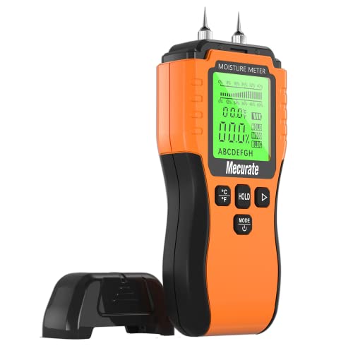 Mecurate Feuchtigkeitsmessgerät, Pin-Typ Holzfeuchtemessgerät mit Batterie und LCD-Display digitale, Moisture Detector Feuchtemessgerät-Detector für Holz,Wand,Baustoffen,Gipskarton (Akustischer Alarm)