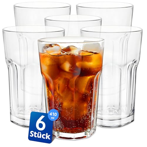KONZEPT - Wassergläser Set 6-teilig, Große Gläser, 410ml, Trinkgläser Set, Stapelbar - ideal für Saft, Eiskaffee Cocktails, Latte Macchiato