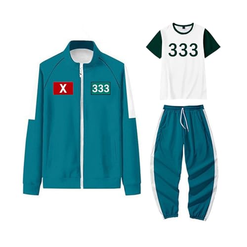 Game Kostüm Kinder Erwachsene,Staffel 3 Merch Costume Game Spiel Set Unisex,T Shirt und Hose Jogginganzug,Karneval Kostüm,Gamer 230 456 007 333 001 Outfit,für Cosplay Partyspiele(#D 333,12 Jahre)