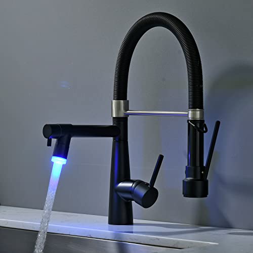 TIMACO Schwarz LED Wasserhahn Küche,Küchenarmatur mit Schloss Brause Ausziehbar - 360° Schwenkbarz- Pull-Down-Spray - Hochdruck