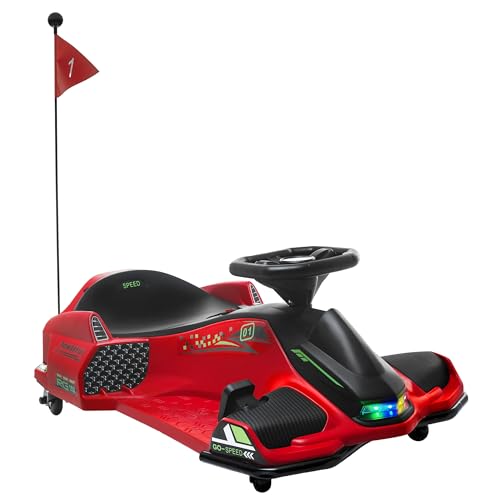 HOMCOM Kinder Elektro Gokart 12 V 3-8km/h Drift Kart mit Driftmodus, Langsamem Start, Go Kart mit Lichtern Musik, Sicherheitsgurt Kinderfahrzeug für 8-12 Jahre Kinder Rot