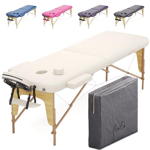 Beltom® Mobile Massagetisch Massageliege Massagebank 2 zonen klappbar THERAPIELIEGE +TA. - Creme