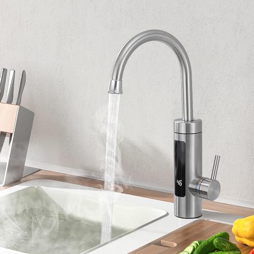 HOMELODY Elektrischer Wasserhahn mit Durchlauferhitzer 230V,Wasserhahn Küche Durchlauferhitzer Küche LED Elektrischer Küchenarmatur Edelstahl