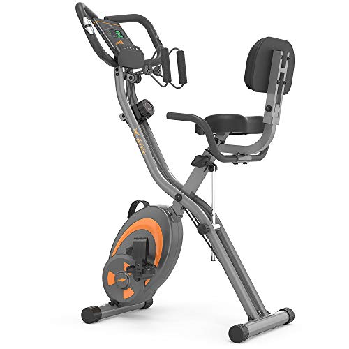 leikefitness Fahrradtrainer, Klappbar Heimtrainer Fitnessfahrrad, Multifunktionale Ergometer Fitnessgerät Sportgerät Zuhause mit 12-Stufiger Widerstand, Pulsmesser, Zugbänder, für Cardio (grau)