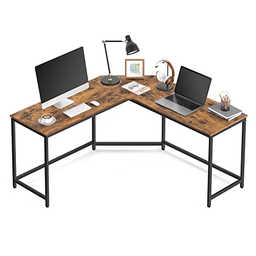VASAGLE L-förmiger Schreibtisch, Gaming-Tisch, 149 x 149 x 76 cm, Eckschreibtisch für Arbeitszimmer, Homeoffice, platzsparend, einfacher Aufbau, vintagebraun-tintenschwarz LWD73X