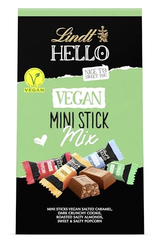 Lindt Schokolade HELLO Vegan Mini Stick Mix | 114 g | mit Kakao in den Sorten: Salted Caramel, Cookie, Roasted Salty Almonds, Sweet´n´Salty Popcorn | Schokoladengeschenk