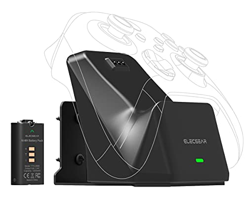 ElecGear Xbox Solo Ladestation mit 1200 mAh, wiederaufladbarer Akku, Wandhalterung und Desktop, USB, Gamepad für Xbox Series X|S, Xbox One, S, X Wireless Controller