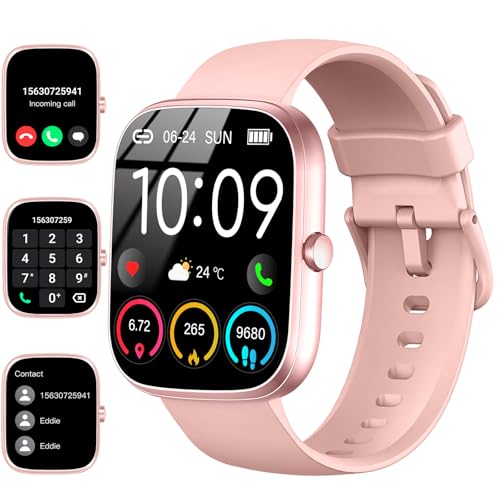 uaue Smartwatch Herren Damen, 1,91' HD Smartwatch Damen mit Telefonfunktion, Smart Watch Fitnessuhr 113+ Sportmodi, IP68 Wasserdicht, Sportuhr mit Herzfrequenz Schlafmonitor Schrittzähler, Rosa