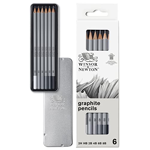 Winsor & Newton 490006 präzisions Bleistifte - Graphic , 6 Skizzierstifte in der Metallbox sortiert, 2H, HB, 2B, 4B, 6B, 8B, 1 stück (6er Pack)