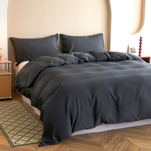 Simple&Opulence Bettwäsche-Set für Einzelbett, Bambus-Viskose, seidiger und weicher Bettbezug, coole Bettwäsche, perfekt für Haut und Haar, mit Kissenbezügen (135 x 200 cm, Dunkelgrau)