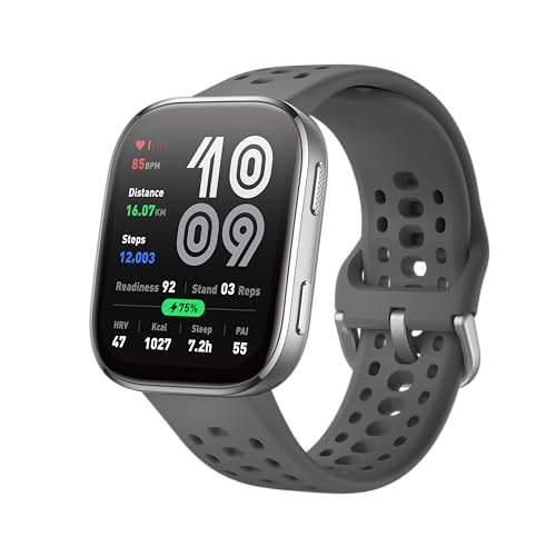Amazfit Bip 6 Smart Watch 46mm, 14 Tage Akku, 1.97“ AMOLED, GPS & kostenloses Kartenmaterial, AI, Bluetooth Anruf Textfunktion, Gesundheits, Fitness Schlaf-Tracker, 140+ Trainingsmodi, 5 ATM, Schwarz