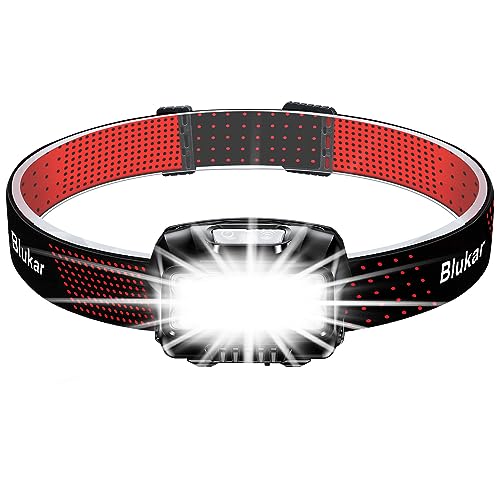 Blukar LED Stirnlampe Wiederaufladbar, Superhell 2000 Lumen Stufenlos Dimmbar Kopflampe mit 8 Lichtmodi, Sensor und Rotlicht, Leichtgewichtig Wasserdichte Mini Stirnleuchte für Campen, Angeln usw.