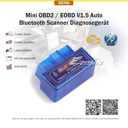 Erisin OBD2 Diagnosegerät OBD2 Bluetooth OBD2 Adapter Auto Diagnose-Scanner Tool Auto Fehlerprüfwerkzeug Motorsystem Diagnosewerkzeug für Android/Windows Gerät