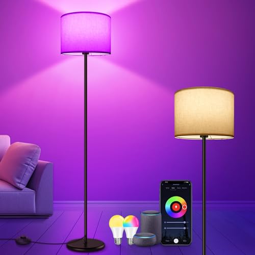 KingMile LED Stehlampe, RGB Stehlampe Wohnzimmer Dimmbar, Steuerbar via App Kompatibel mit Alexa/Google Assistant, 16 Millionen Farben, DIY-Modus, Musikmodus & Timing-Funktion,156cm WiFi E27 Stehlampe