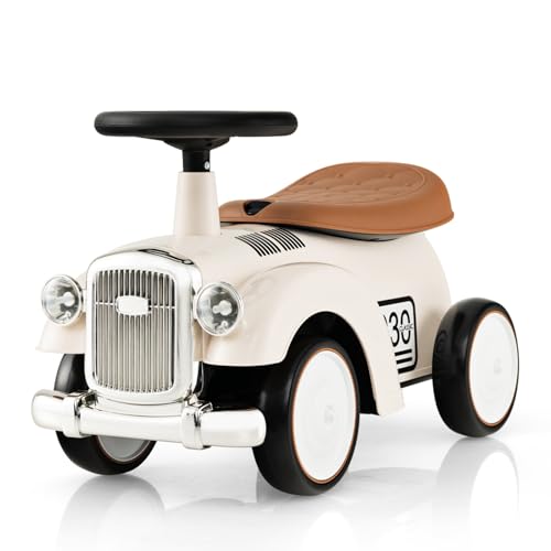 SOARS Rutschauto Retro, Rutschfahrzeug mit Lenkrad, Sound, Stauraum, Spielzeugauto Jungen & Mädchen für Kinder ab 1 Jahr (Weiß)