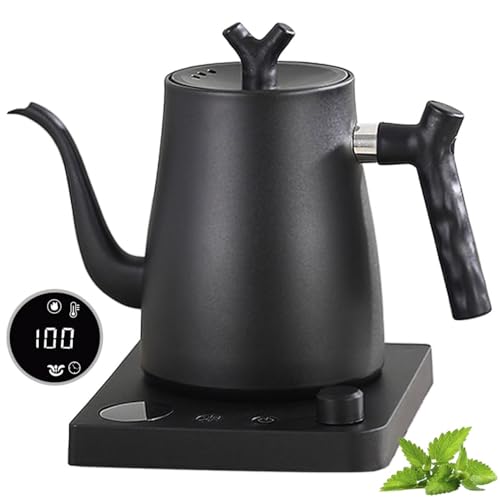 Smart Schwanenhals elektrischer Wasserkocher 1.0 Liter mit Temperatureinstellung, 40-100°C justierbar, 304 Edelstahl, 36 Stunden thermische Konservierung, Anti-Dry Burn Protection, 1000W Matte Black