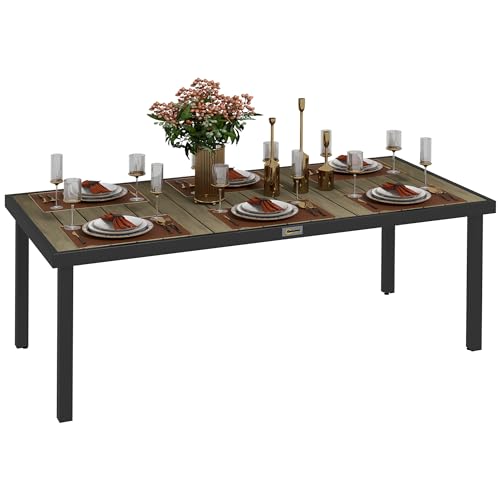 Outsunny Gartentisch Aluminium 190x90 cm Wetterfest Buffettisch mit Holz-Optik, rutschfest Campingtisch für 8 Personen Balkontisch Terrassentisch Outdoor Esstisch für Garten, Terrasse Balkon Naturholz