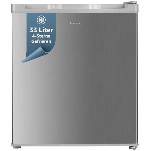 homeX Mini Gefrierschrank, Gefriertruhe klein - 33L Nutzinhalt, 4-Sterne Gefrierbox, freistehend, kompakte Tiefkühltruhe, Mini Freezer mit Temperaturregelung, kleiner Tiefkühlschrank, leise, silber