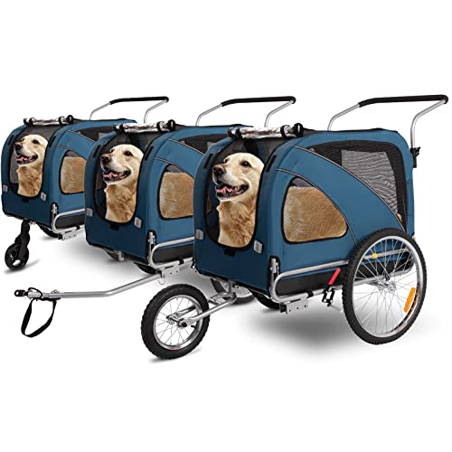 Sepnine Hunde Fahrradanhänger, 3-in-1 Hundeanhänger & Jogger Mit Reflektor Und Bremse,600D Oxford Canvas,Maximale Belastung 40kg