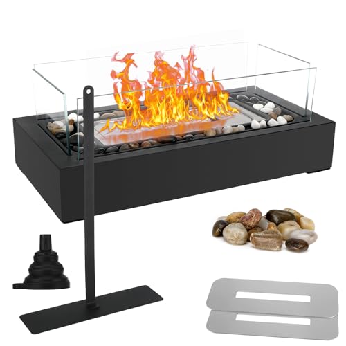 Tischkamin [4h Brenndauer], Tischfeuer für Indoor & Outdoor, Ethanol Tischkamin mit Einstellbare Flamme mit Sicherheitsglas,Geeignet für Abendessen,Party,Balkon-schaffen Sie eine angenehme Atmosphäre