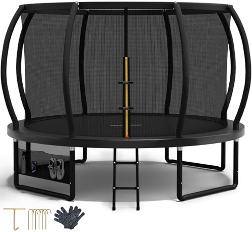 Devoko Trampolin Outdoor Ø 228/305/366/427 cm, vom TÜV Rheinland GS-Zertifikat, Kindertrampolin Gartentrampolin mit Sicherheitsnetz, Rundes Riesentrampolin mit Leiter und Schuhbeutel
