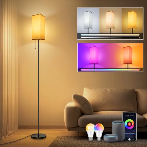 HANDSONIC RGBCW WIFI Stehlampe Wohnzimmer,9W E27 Smart LED Stehlampe,2700K-6500K Dimmbar Stehlampe,Stehleuchte mit APP,Arbeiten Sie mit Alexa & Google Assistant,DIY-Modus,Musikmodus & Timing-Funktion