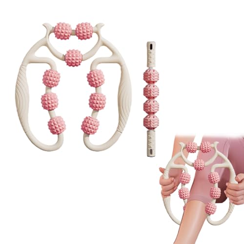 WRQIOO 2 Stück Massageroller Beine, Cellulite Roller, Bein Contour Pro, Anti Cellulite Roller, Dünnes Beinfett, Fördert Durchblutung, Massageroller, Geeignet für Bein, Fuß, Armmassage (Weiß Rosa)