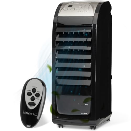 Clatronic 3in1 Luftkühler, Luftentfeuchter und Luftreiniger, 3 Stufen, 8 Std. Timer, inkl. Fernbedienung, 4,5 Liter Wassertank, 90° oszillierend, 4 Rollen, 70 Watt, LK 3742 schwarz