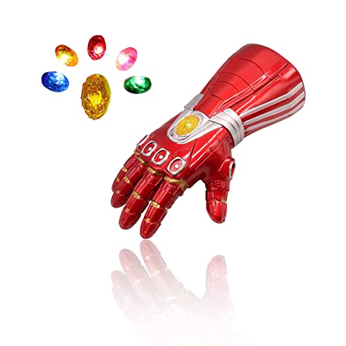 SINSEN LED-Leucht-Handschuhe mit Unendlichkeitssymbol und abnehmbaren Magneten, Unendlichkeitssteinen, Batterien, rot, Kids Size