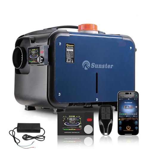 Sunster 8kW Luft Dieselheizung,12 V/24 V/110-240V,0.15–0.48L/Std Diesel Standheizung Bluetooth Air Diesel Heizung mit LCD-Display Fernbedienung und 110-240V EU Adapter
