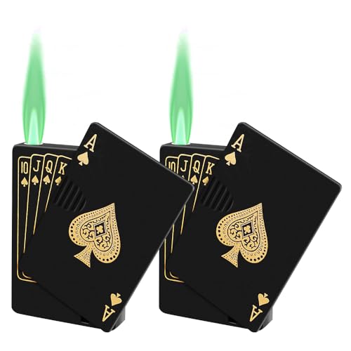 ZOYDP 2 Stücke Sturmfeuerzeug, Coole Feuerzeuge, Jetflamme, Jet Torch Feuerzeug, Card Shaped Lighter, Nachfüllbar Butan Kraftstoff Mit Währung-Detektor