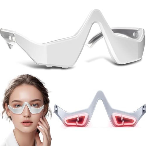 Aiwgyibo Unter Augen Rotlichttherapie Brille - Augenmassagegerät zur Linderung von Augenermüdung, Unterstützung bei Augenringe Entfernen und Anti Falten Rotlichttherapiebrille (weiß)