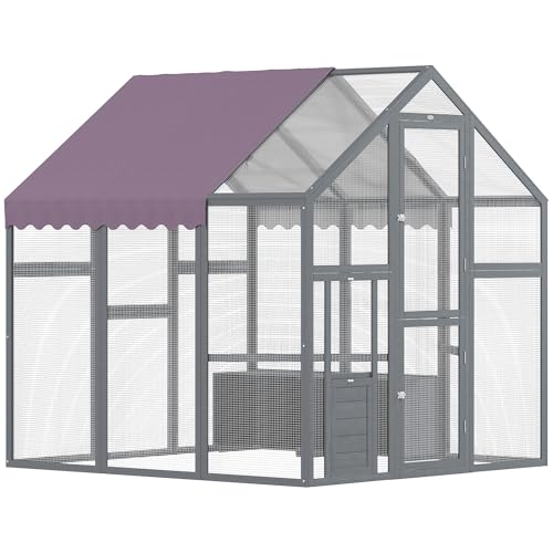 PawHut Hühnerstall Freilaufgehege 1,7x1,8x1,8 m Freigehege mit Schloss Tannenholz Hühnerhaus mit Wasserdichtem, Anti-UV Dach Outdoor Geflügelstall für Hühnerkäfig, 6-8 Hühner, Enten, Kaninchen, Grau