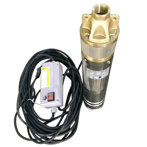 CHM GmbH Brunnenpumpe 3 Zoll sandverträglich 0,75 kW 2500 L/h 5,8 Bar Messinglaufräder, Pumpe Zisterne mit Anlaufkondensator Box + Rückschlagventil