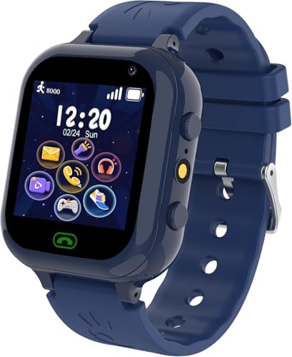 Kinder Smartwatch, Smartwatch Kinder mit Telefon SIM SMS 25 Spiel SOS Kamera Wecker Musik Schrittzähler Fackel Zähler Schreiber, Kinderuhr für Jungen Mädchen 4-12 Jahre Student Geschenk (Blau)