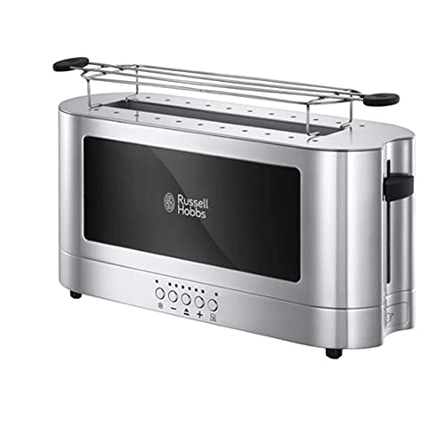 Russell Hobbs Toaster [Langschlitz für 2 Scheiben / 1 breite Brotscheibe] Elegance Glas/Edelstahl (extra breiter Toastschlitz, inkl Brötchenaufsatz,6 Bräunungsstufen + Auftau-&Aufwärmfunktion)23380-56