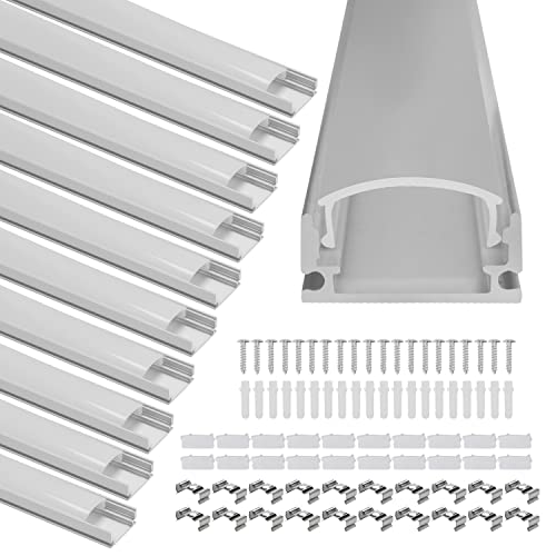Ansobea LED Aluminium Profil 10 x 1m, 10-Pack U-Form LED-Kanäle mit Weiß Milchige Abdeckung, Endkappen, und Montagematerial LED Profil Schiene für LED Unterbauleuchte LED Leiste LED Strip
