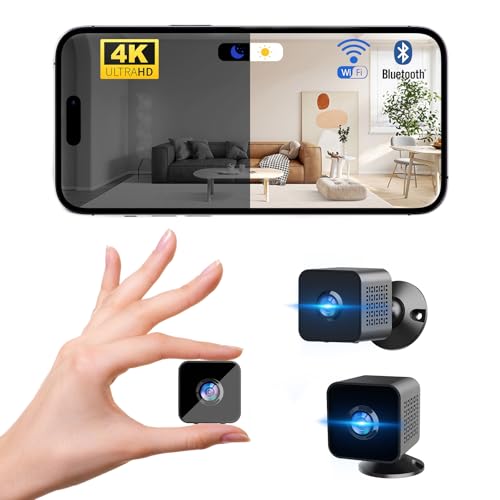 2025 Upgrade 4K HD Mini Kamera, WiFi & Bluetooth Kamera Überwachung Innenräume Nachtsicht-Überwachungskamera mit PIR Person Haustier AI-Erkennung für Heim Sicherheit
