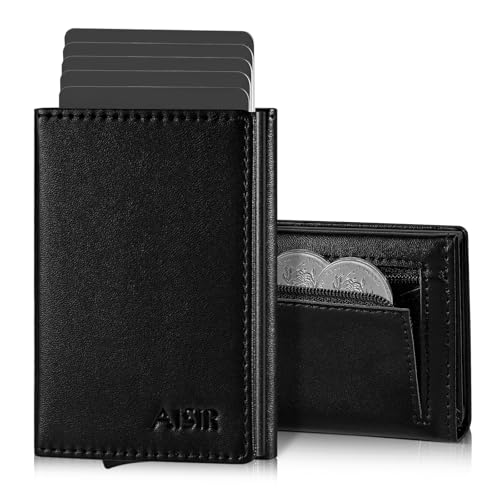 AISIR Wallet, Geldbörse Herren, Mini Geldbeutel Herren und Damen mit RFID, 8 Fächer für Kreditkarten, Slim Wallet mit Münzfach, kreditkartenetui (Schwarz)