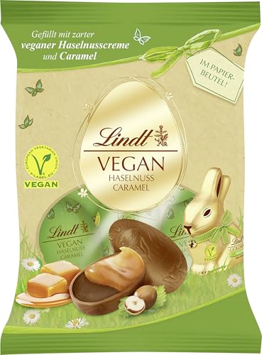 Lindt Schokolade Vegan Haselnuss Eier | 90 g Beutel | Kakaoerzeugnis aus Hafermehl gefüllt mit Haselnuss-Creme | Oster Schokolade | Ostereier | vegane Schokoeier