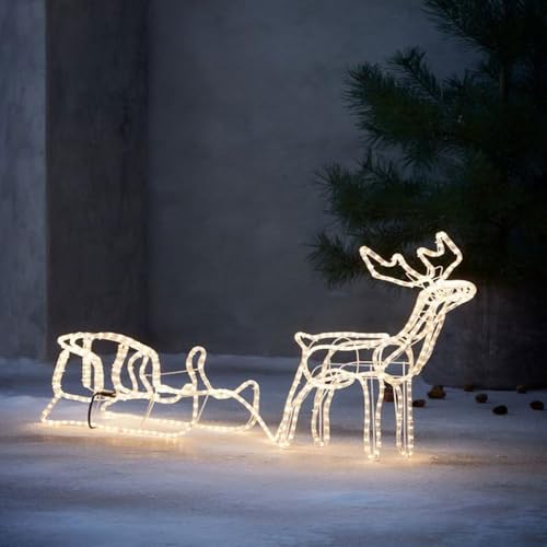 288 LED Rentier mit Schlitten Figur Beleuchtet Außen, Weihnachtsbeleuchtung Hirsch Deko Weihnachten, Weihnachtsdeko Figuren Elch Garten Outdoor, Warmweiß, IP44 (1 Pack)