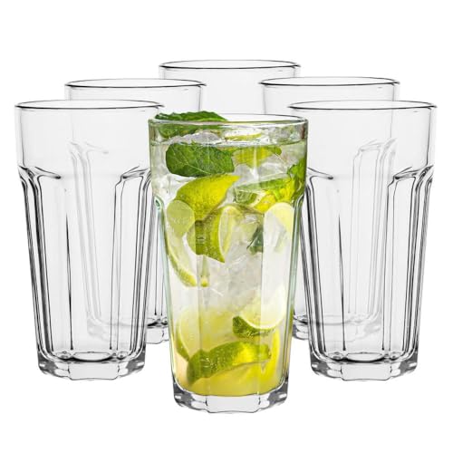 TREND FOR HOME Cocktailgläser Groß Trinkglas Caipirinha Gläser | 630 ml| Set von 6 | Cocktail Highball Wasser Glässerset XXL Tumblers Retro Design | Spülmaschinenfest | Kollektion Alva | Transparent