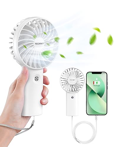 TECKNET Handventilator, Tragbarer Ventilator mit Powerbank, 5200mAh Mini Ventilator USB Wiederaufladba mit 3 Einstellbaren Geschwindigkeiten Perfekt für Reisen im Freien, Weiß