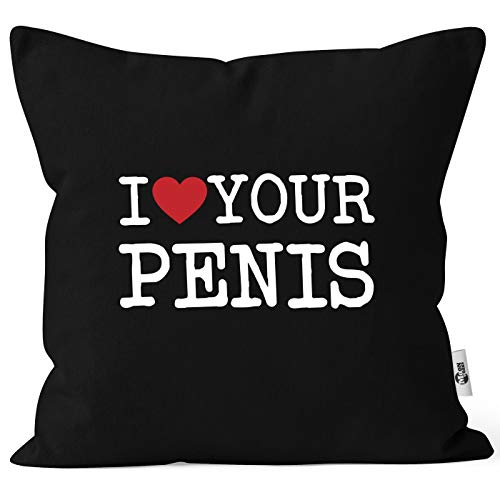 MoonWorks® Kissen-Bezug I Love My Penis/Pimmel Boobs I Love Your Boobs/Penis lustiger Spruch Ironie Deko-Kissen I Love Your Penis schwarz Unisize