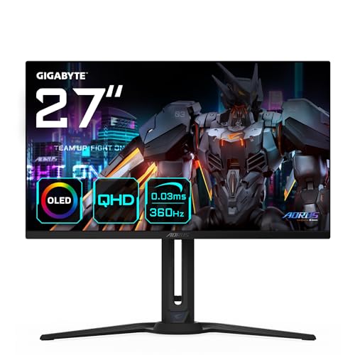 Gigabyte AORUS FO27Q3 27” OLED Gaming Monitor - 2560 x 1440 (QHD), 360Hz, 0,03ms, KVM, 250 cd/m², FreeSync Premium Pro, DisplayHDR True Black 400, HDMI 2.1