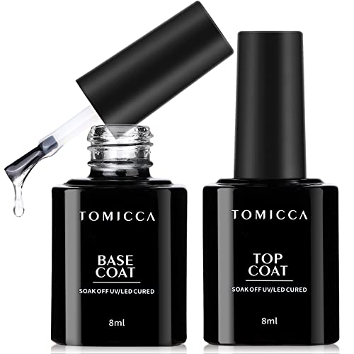 TOMICCA Base Coat Top Coat Gel UV Set, Primer UV Nagellack Base und Top Coat Set Für Gelnägel Art Maniküre Set, Soak-Off UV/LED Nagellack Gel Geschenk für Nagelstudio DIY Home, 8ml