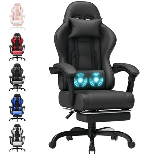 TRIUMPHKEY Stuhl Gaming, Bürostuhl mit Fußstütze, Ergonomischer Stuhl mit 90-135°Verstellbare Rückenlehne, 150KG Belastbarkeit, Schwarz